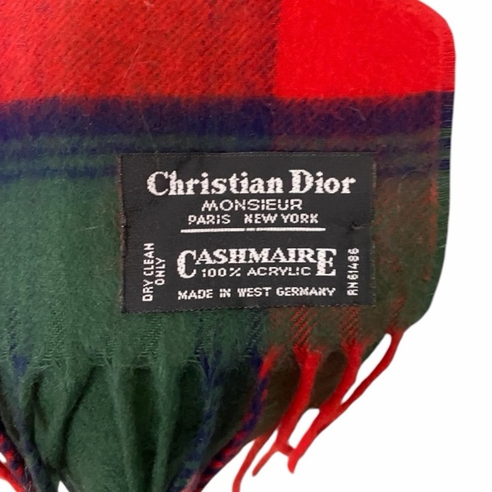 Dior Red and Green Plaid Knit Scarf - Picture 4 of 4